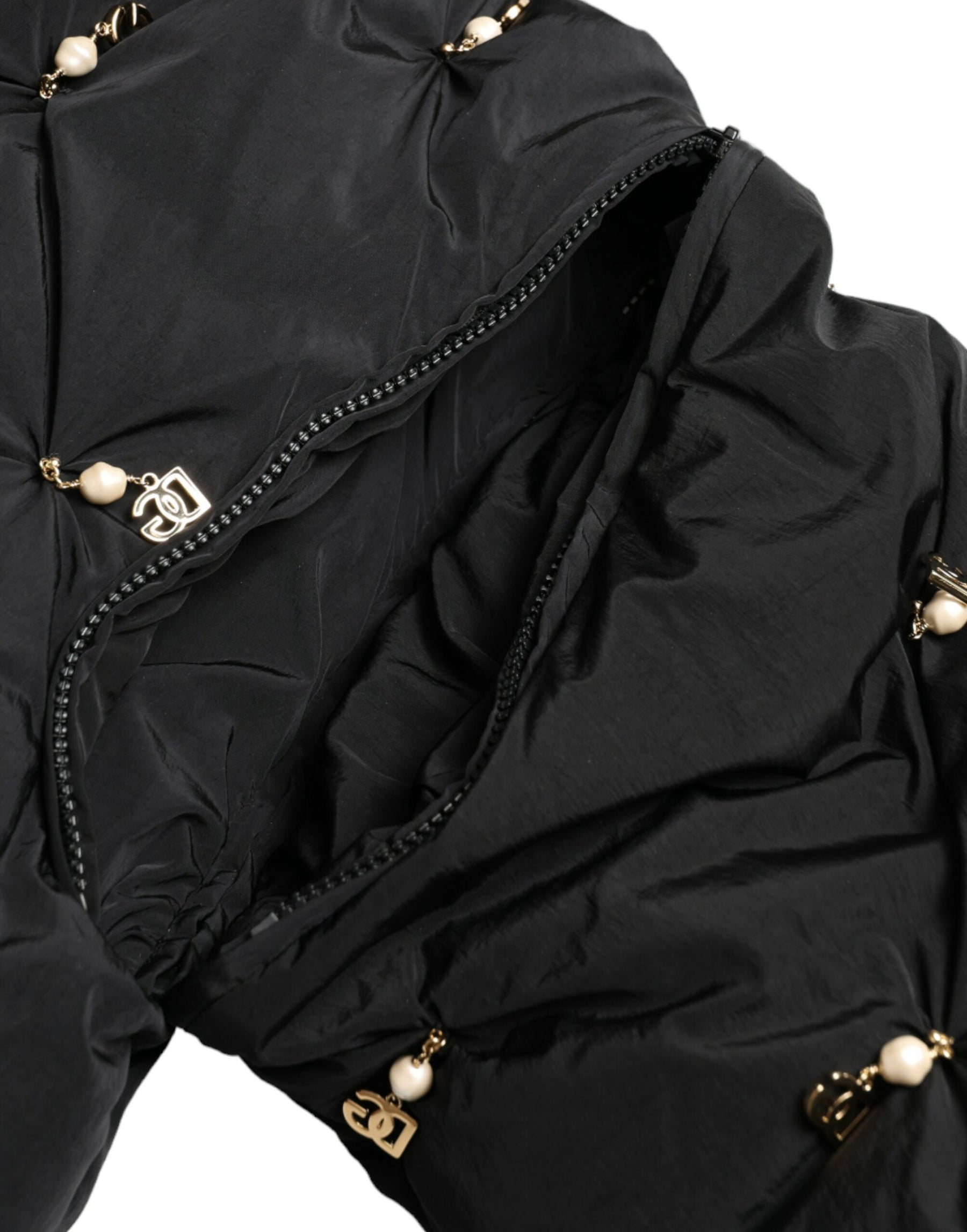 Dolce & Gabbana Schwarze Bomberjacke aus gestepptem Shell mit Verzierungen