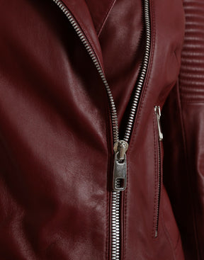 Dolce & Gabbana Bordeaux Leder Bikermantel Lammfelljacke