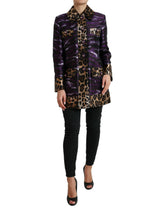 Dolce & Gabbana Lila Lamé-Jacquard-Mantel mit Tiger-Print Jacke