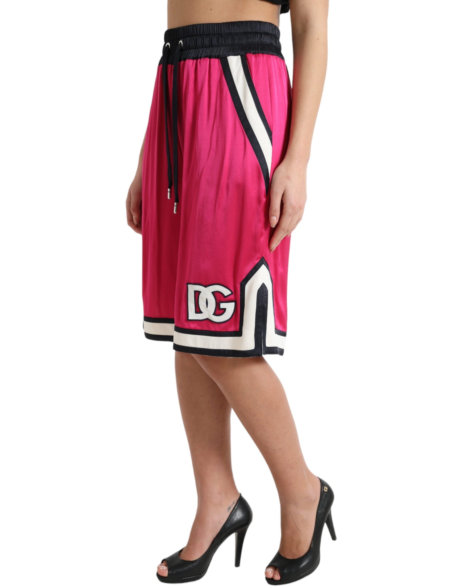 Dolce & Gabbana Rosa Viskose-Jersey-Logo-Shorts mit hoher Taille