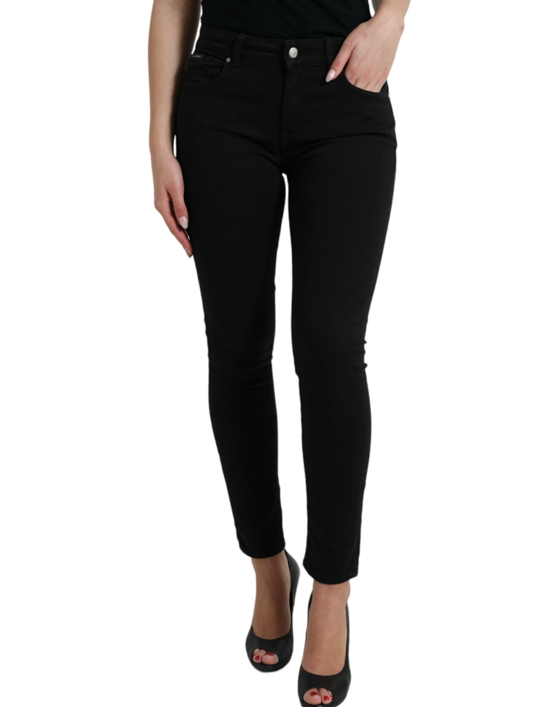 Dolce & Gabbana Schwarze Skinny Denim-Jeans aus Baumwolle mit mittlerer Taille