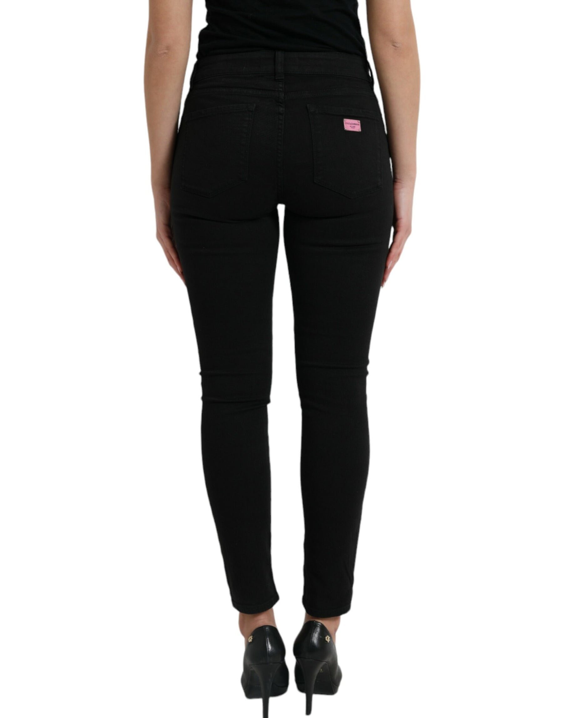 Dolce & Gabbana Schwarze Skinny Denim-Jeans aus Baumwolle mit mittlerer Taille