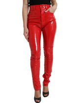 Dolce & Gabbana Glänzende rote Skinny-Hose mit hoher Taille