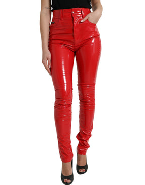 Dolce & Gabbana Glänzende rote Skinny-Hose mit hoher Taille