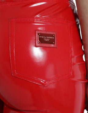 Dolce & Gabbana Glänzende rote Skinny-Hose mit hoher Taille
