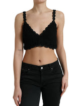 Dolce & Gabbana Schwarzes Baumwoll-Bustier Cropped Crochet Tank Top