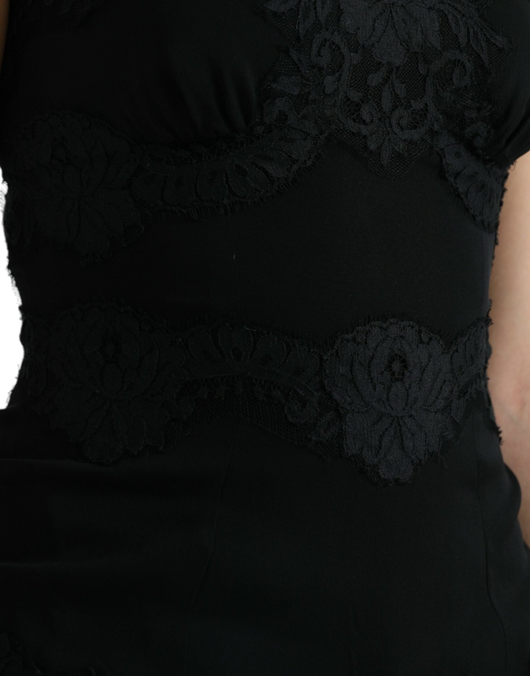 Dolce & Gabbana Schwarzes Seiden-Stretch-Spitzen-Tanktop ohne Ärmel