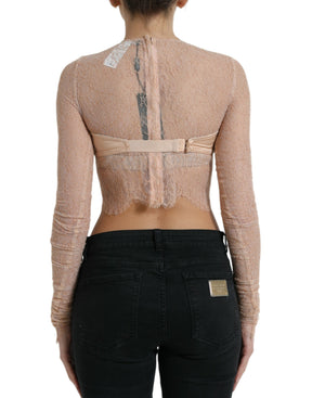 Dolce & Gabbana Beigefarbenes Nylon Bustier mit floraler Spitze und Cropped Top