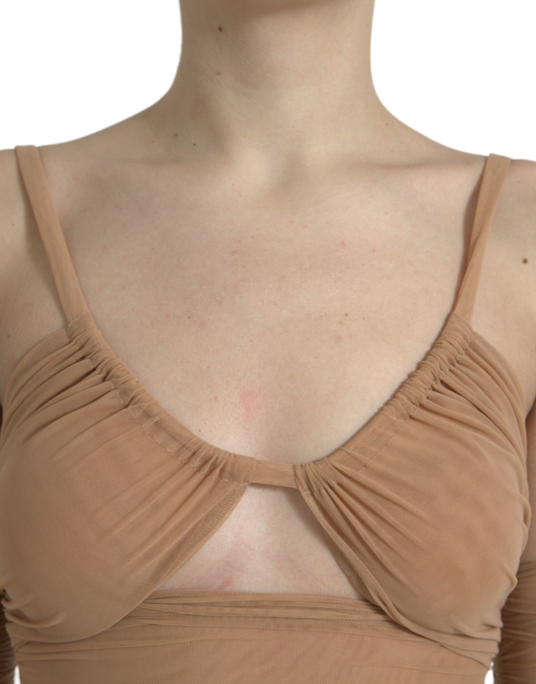 Dolce & Gabbana Braunes Nylon-Stretch-Top mit offener Schulterpartie