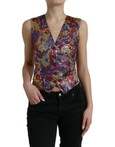 Dolce & Gabbana Multicolor Jacquard-Knopfweste Weste Top