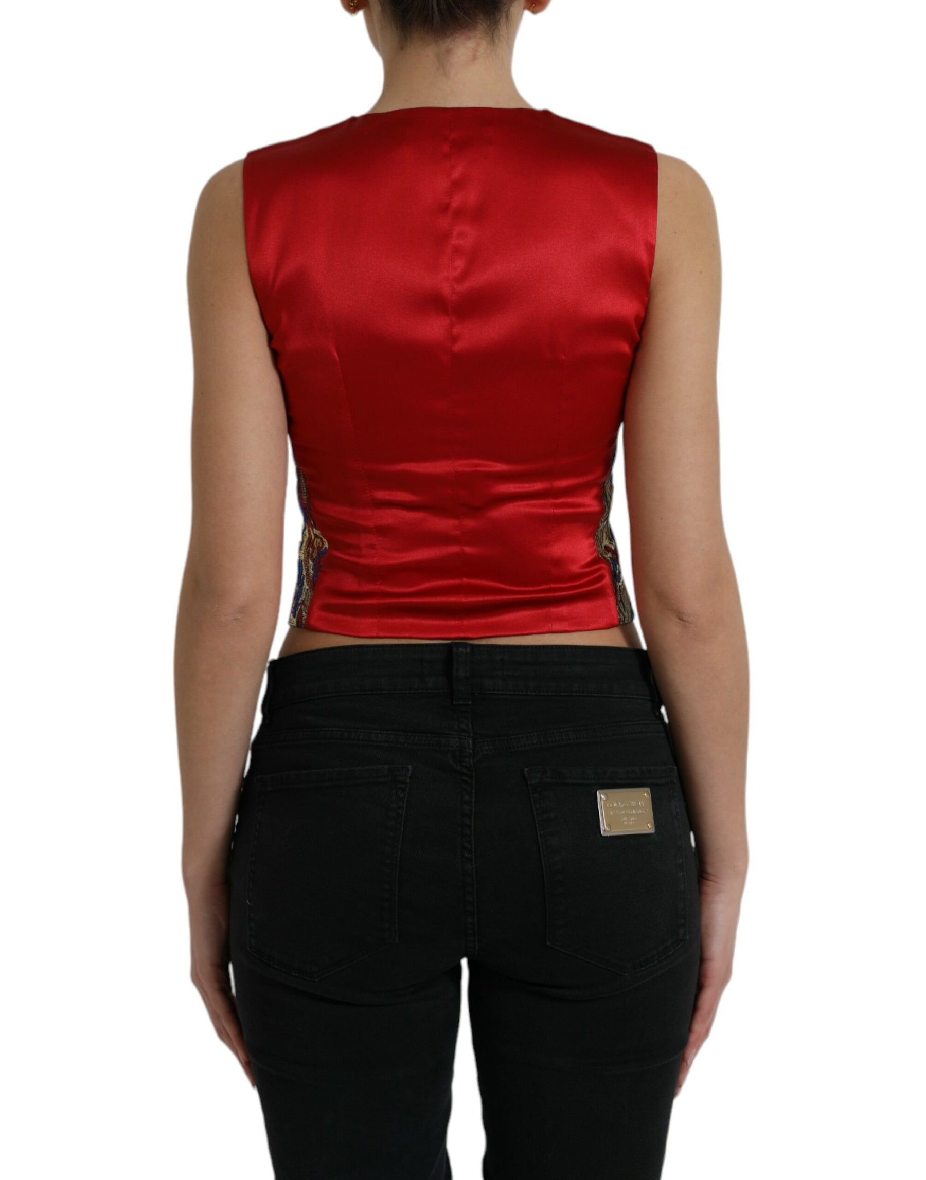 Dolce & Gabbana Multicolor Jacquard-Knopfweste Weste Top