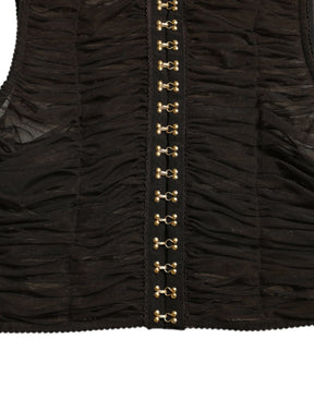 Dolce & Gabbana Braunes verschönertes Nylon Stretch Cropped Top