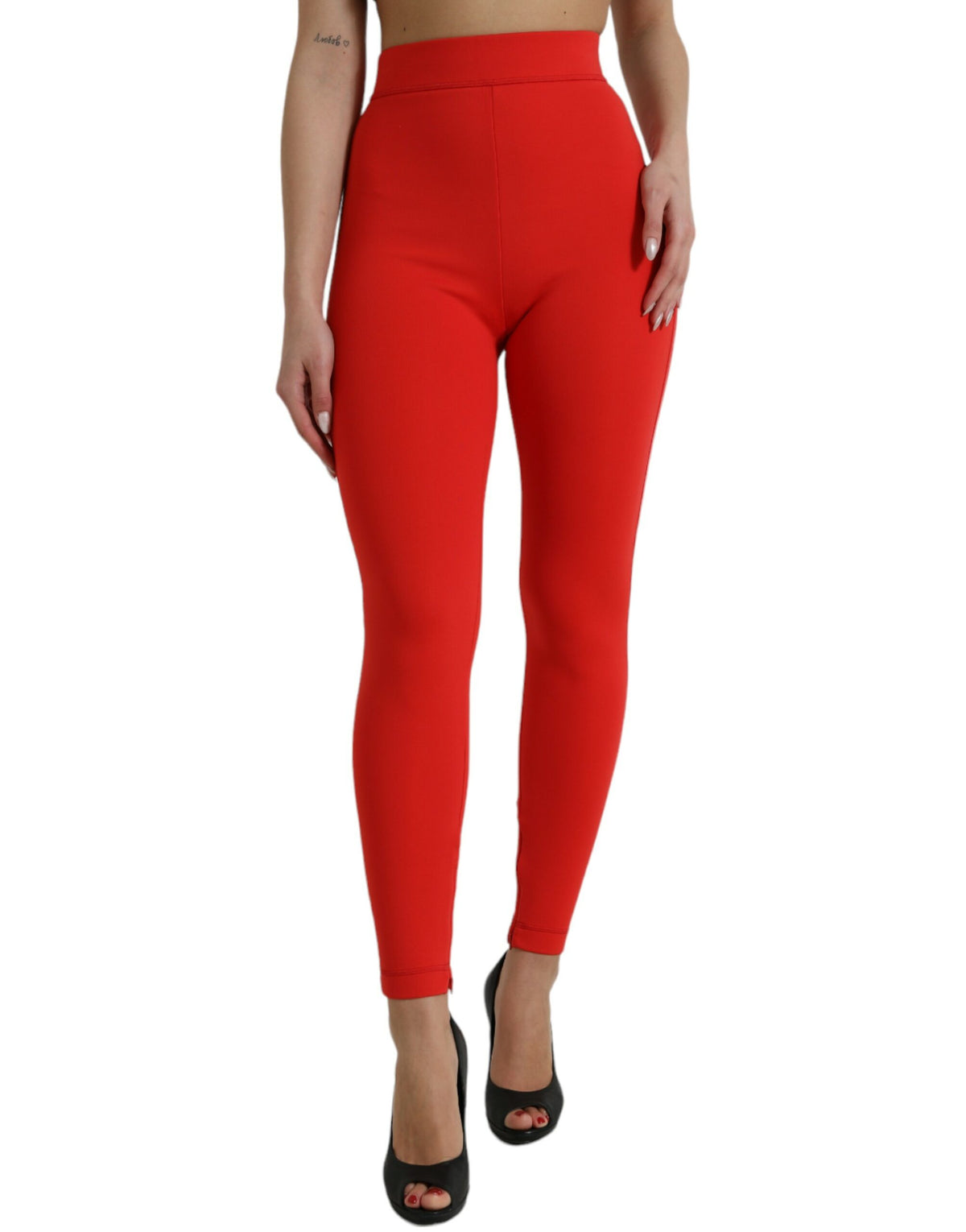 Dolce & Gabbana Rote Nylon Stretch Slim Leggings Hose