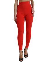 Dolce & Gabbana Rote Nylon Stretch Slim Leggings Hose