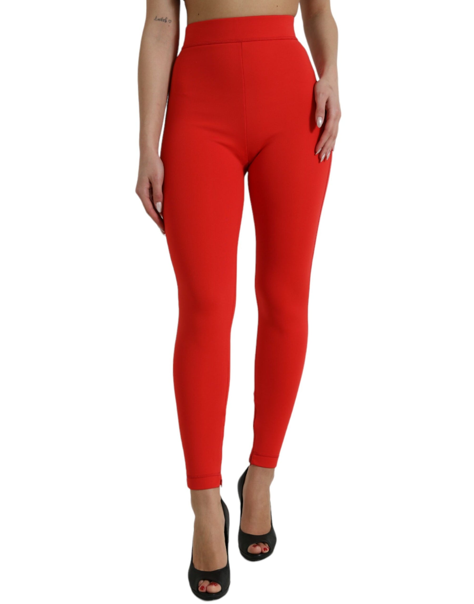 Dolce & Gabbana Rote Nylon Stretch Slim Leggings Hose