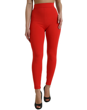 Dolce & Gabbana Rote Nylon Stretch Slim Leggings Hose