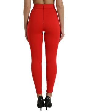 Dolce & Gabbana Rote Nylon Stretch Slim Leggings Hose