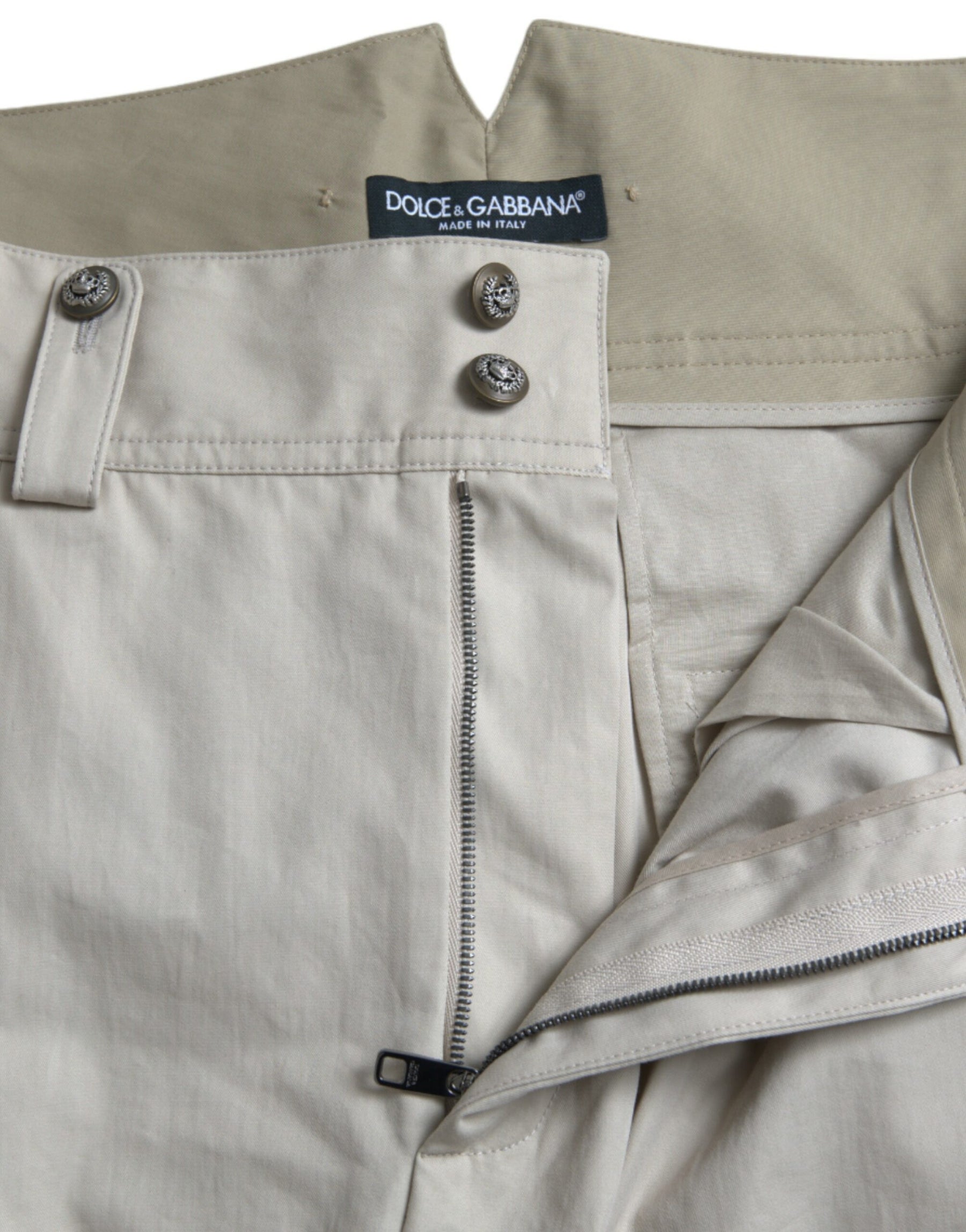 Dolce & Gabbana Beige Baumwollhose mit hoher Taille und konisch zulaufendem Schnitt