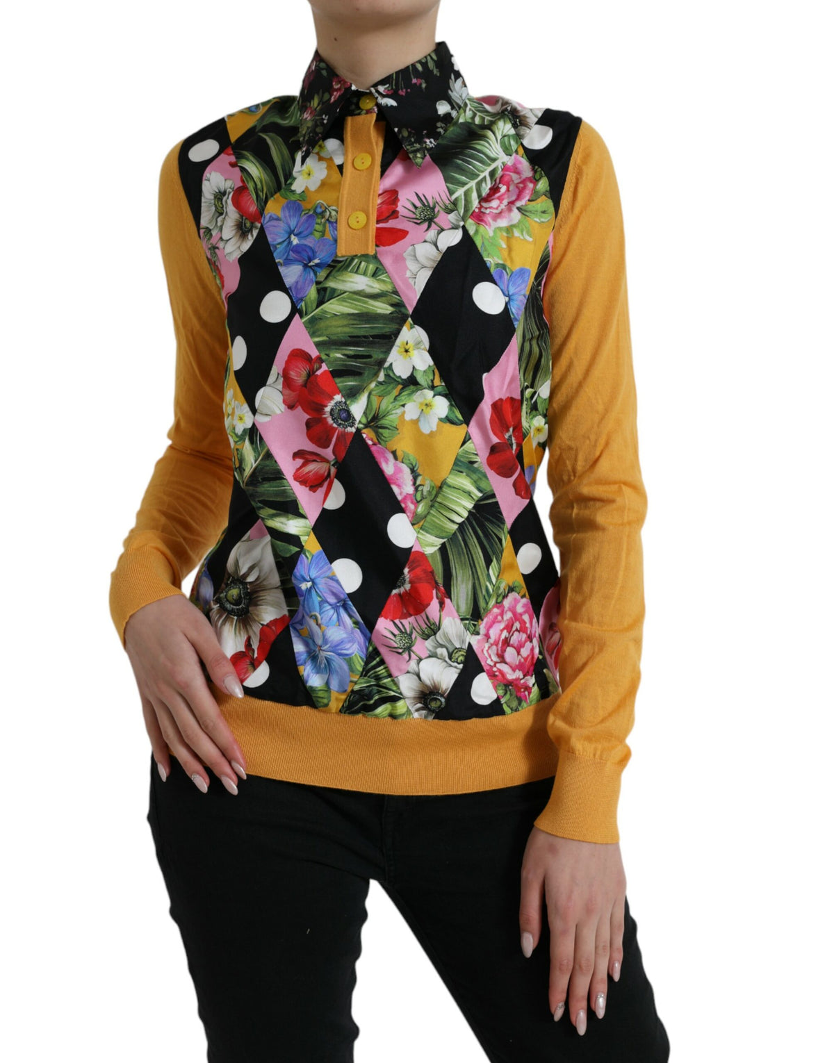 Dolce & Gabbana Mehrfarbiger Patchwork-Henley-Pullover aus Kaschmir