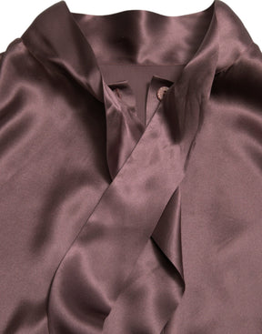 Dolce & Gabbana Braunes Seiden-Ascot-Kragen Langarm-Blusenoberteil