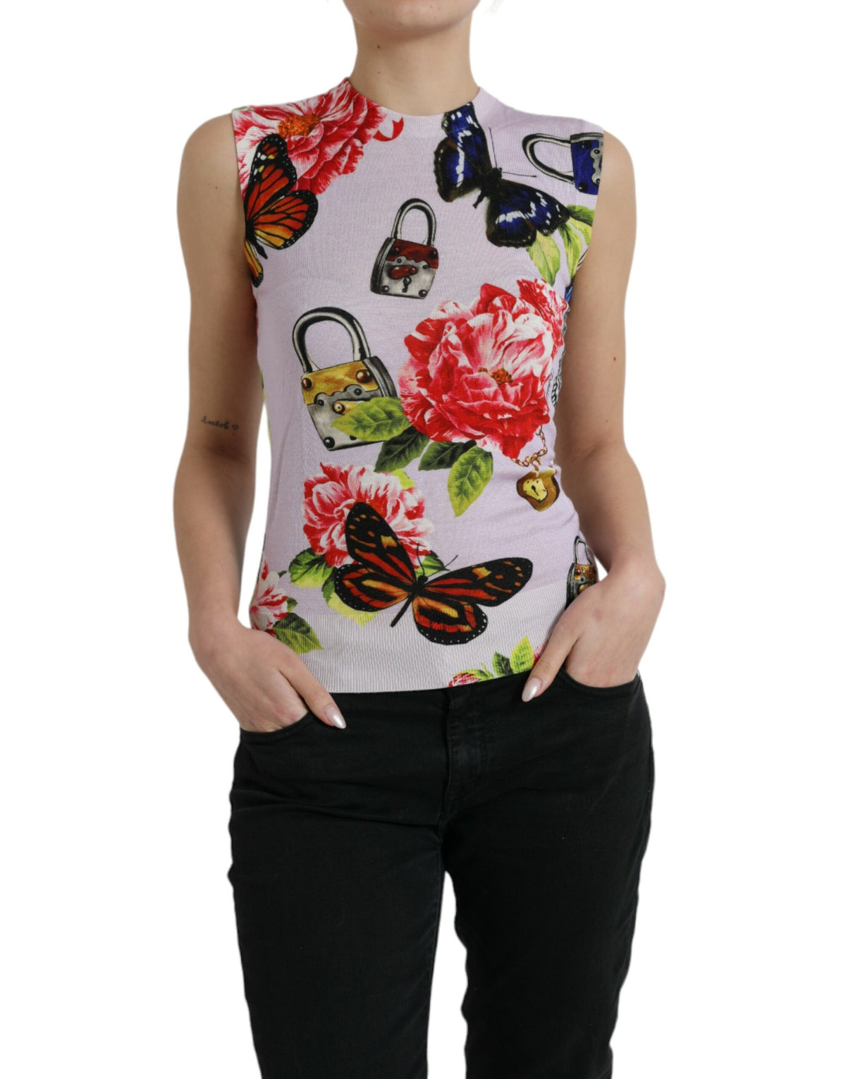 Dolce & Gabbana Multicolor Floral Vorhängeschloss Schmetterling Tank Top