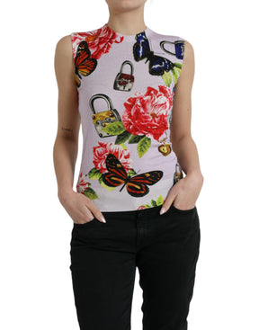 Dolce & Gabbana Multicolor Floral Vorhängeschloss Schmetterling Tank Top