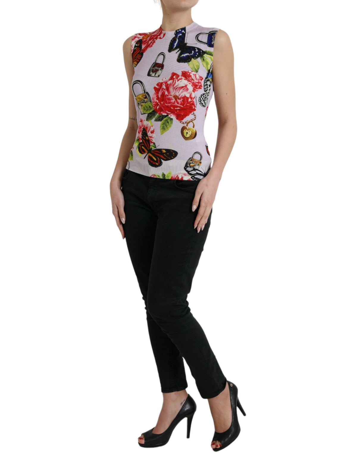 Dolce & Gabbana Multicolor Floral Vorhängeschloss Schmetterling Tank Top