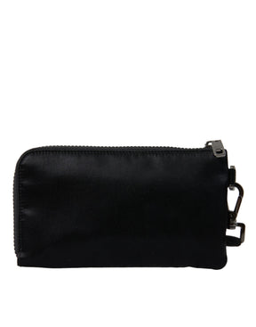 Dolce & Gabbana Schwarzes Nylon Logo Plaque Schlüsselanhänger Tasche Clutch