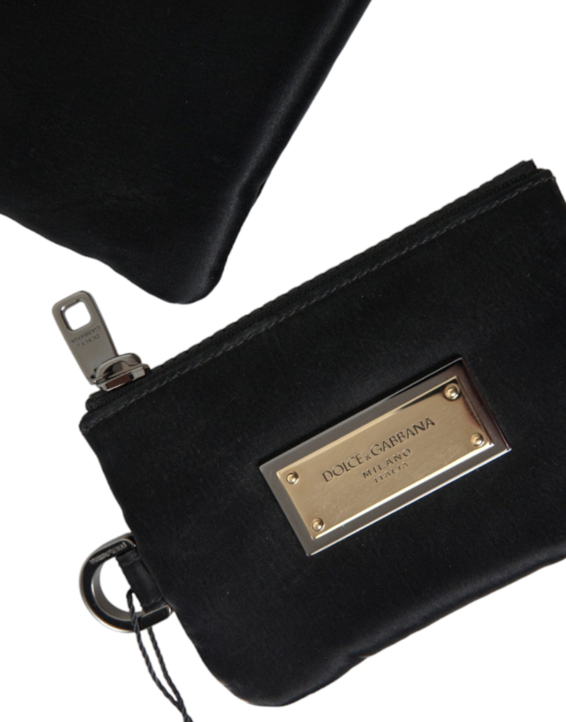 Dolce & Gabbana Schwarzes Nylon Logo Plaque Schlüsselanhänger Tasche Clutch