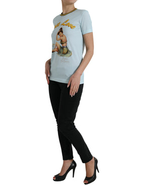 Dolce & Gabbana Hellblaues Baumwoll-T-Shirt mit Rundhalsausschnitt aus freier Liebe