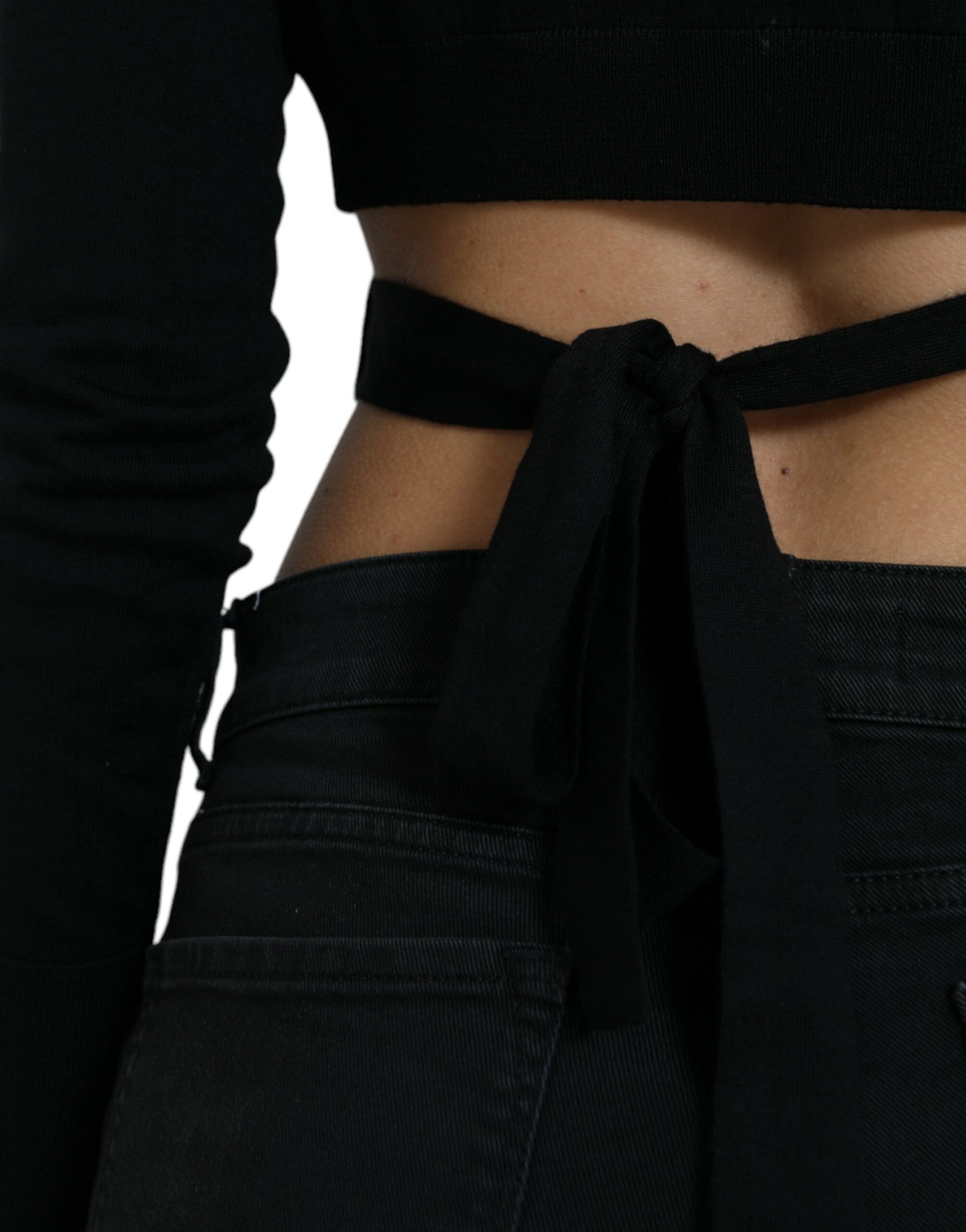 Dolce & Gabbana Schwarzer Wollpullover mit V-Ausschnitt und gekreuztem Kragen