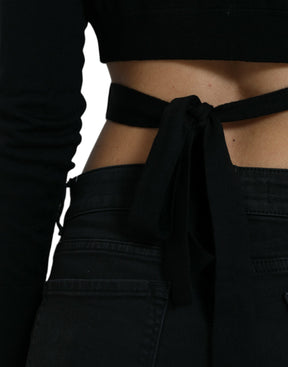 Dolce & Gabbana Schwarzer Wollpullover mit V-Ausschnitt und gekreuztem Kragen