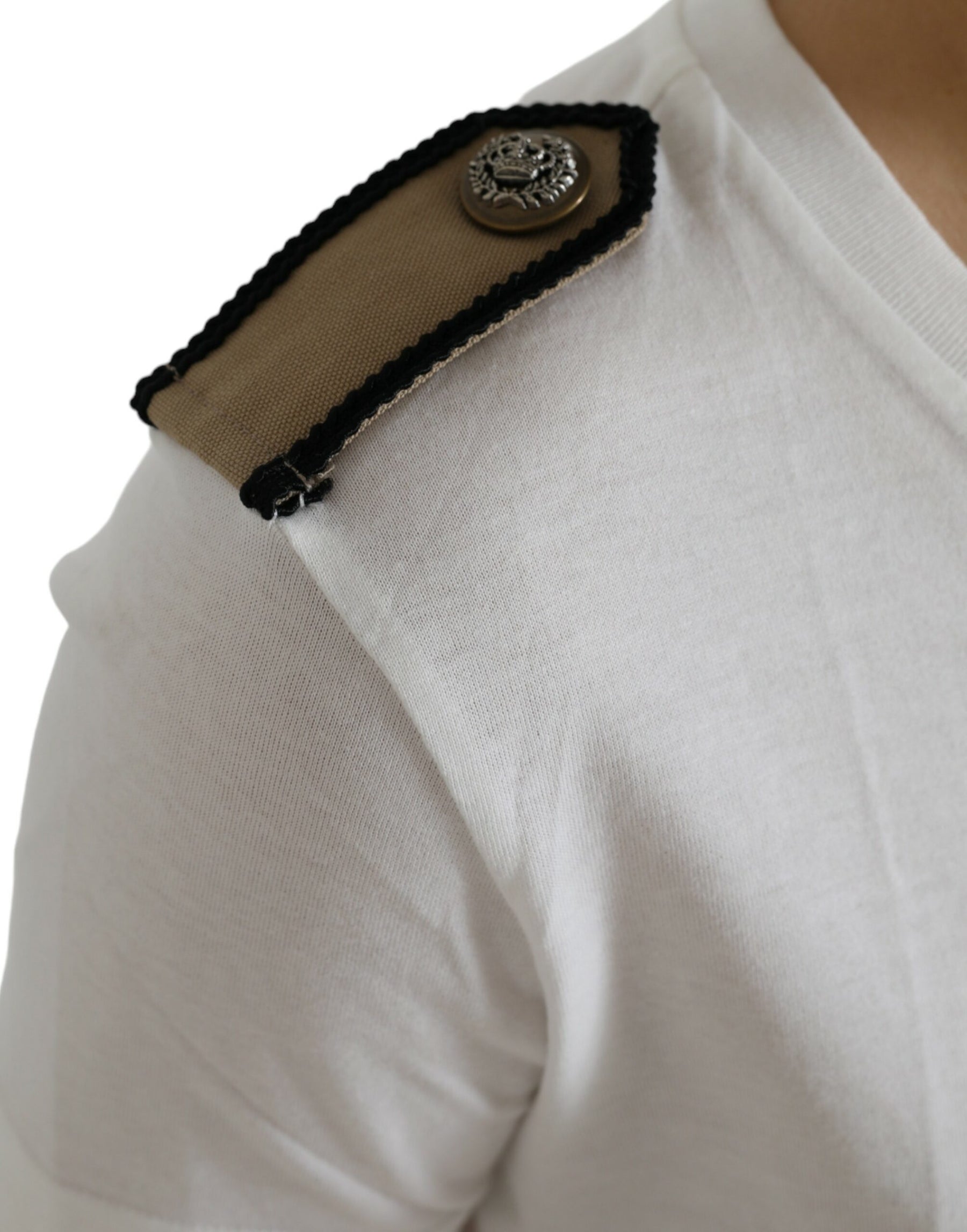 Dolce & Gabbana Weiß Schwarz Rosen Baumwoll-T-Shirt mit Rundhalsausschnitt