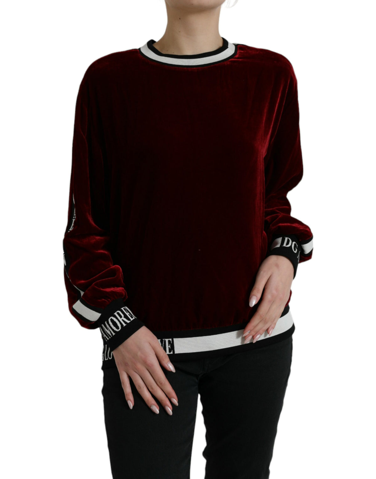 Dolce & Gabbana Bordeauxfarbener Samt-Rundhals-Pullover