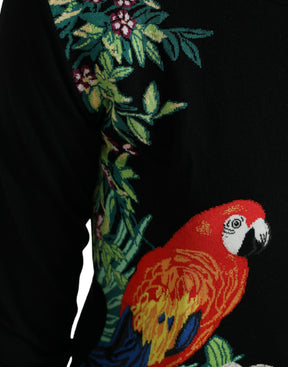 Dolce & Gabbana Schwarzer Vogel Wolle Langarm Strickjacke Pullover