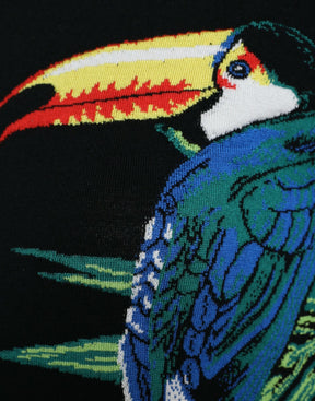 Dolce & Gabbana Schwarzer Vogel Wolle Langarm Strickjacke Pullover