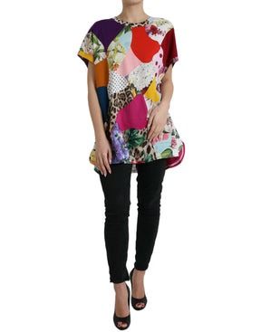 Dolce & Gabbana Multicolor Patchwork-Baumwoll-Seidenbluse Top