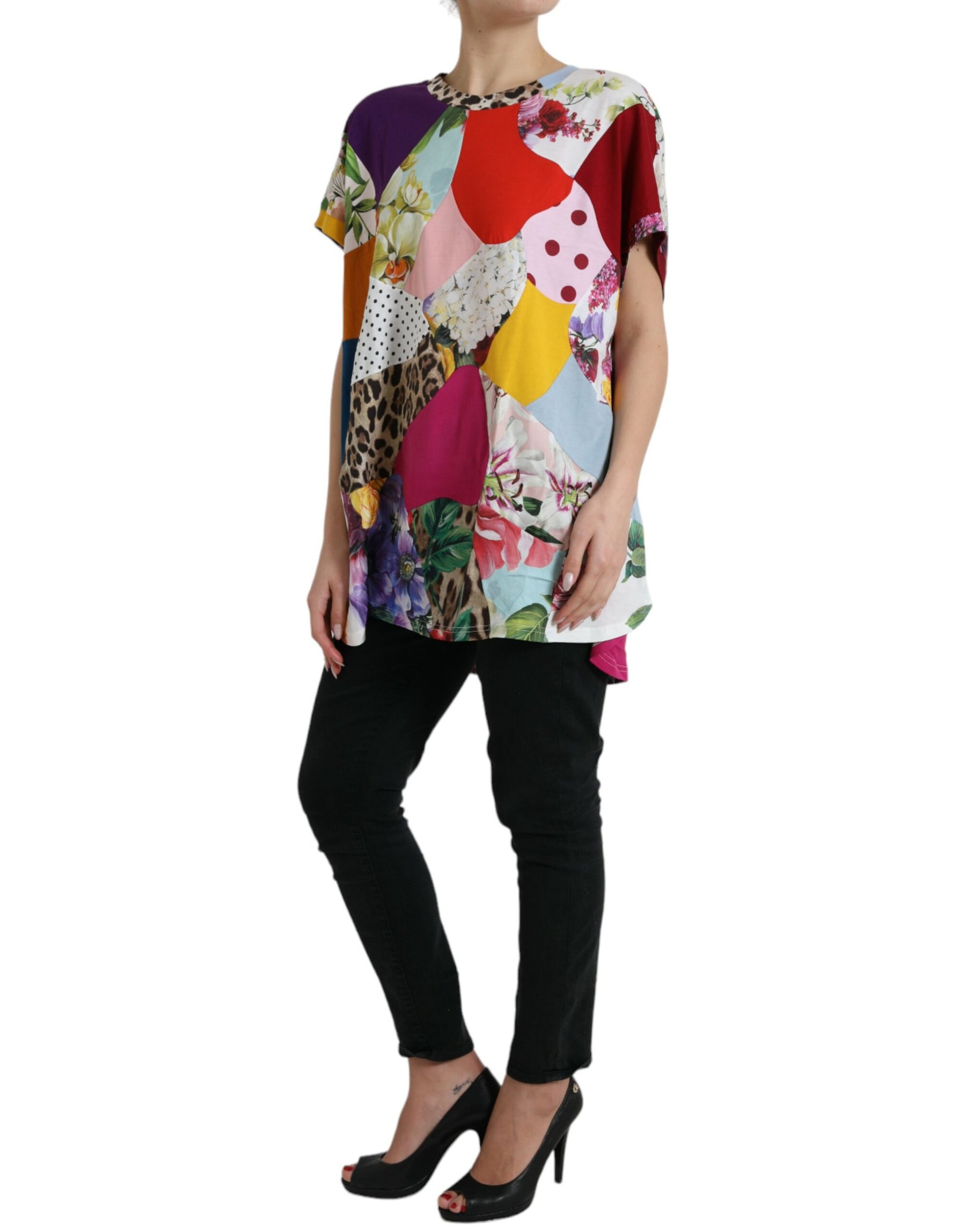 Dolce & Gabbana Multicolor Patchwork-Baumwoll-Seidenbluse Top