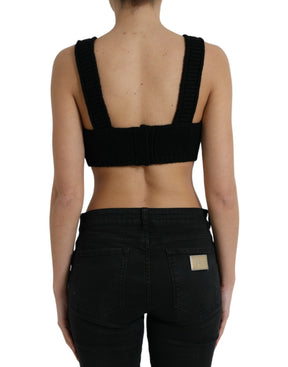 Dolce & Gabbana Schwarzes Bustier-Top mit V-Ausschnitt aus Kaschmir