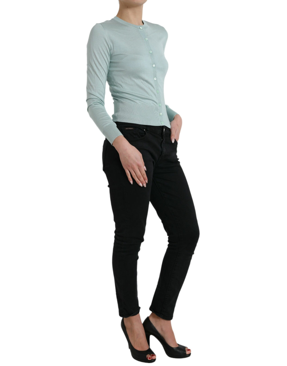 Dolce & Gabbana Hellblauer Strickpullover mit Rundhalsausschnitt aus Seide