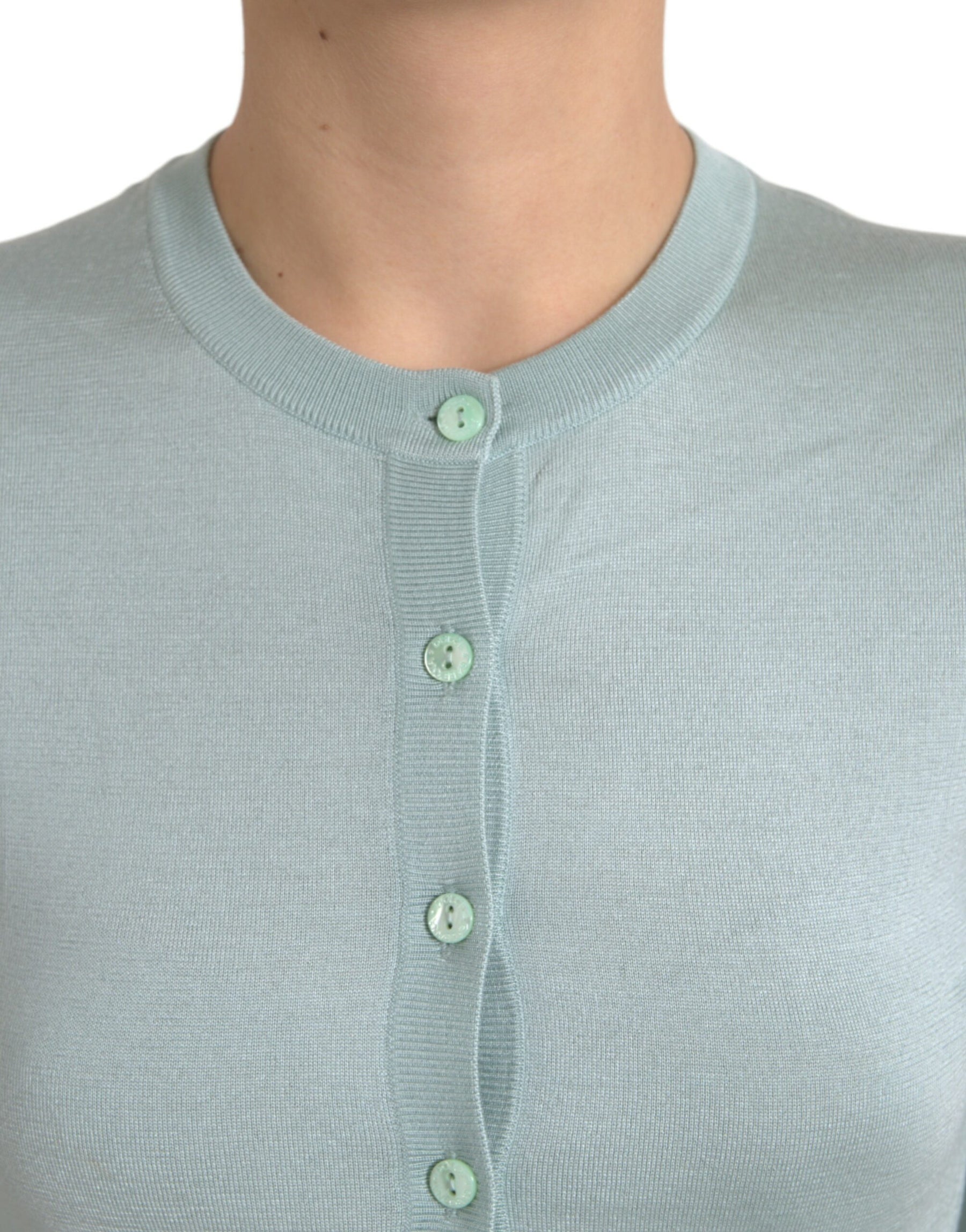 Dolce & Gabbana Hellblauer Strickpullover mit Rundhalsausschnitt aus Seide