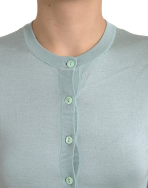 Dolce & Gabbana Hellblauer Strickpullover mit Rundhalsausschnitt aus Seide