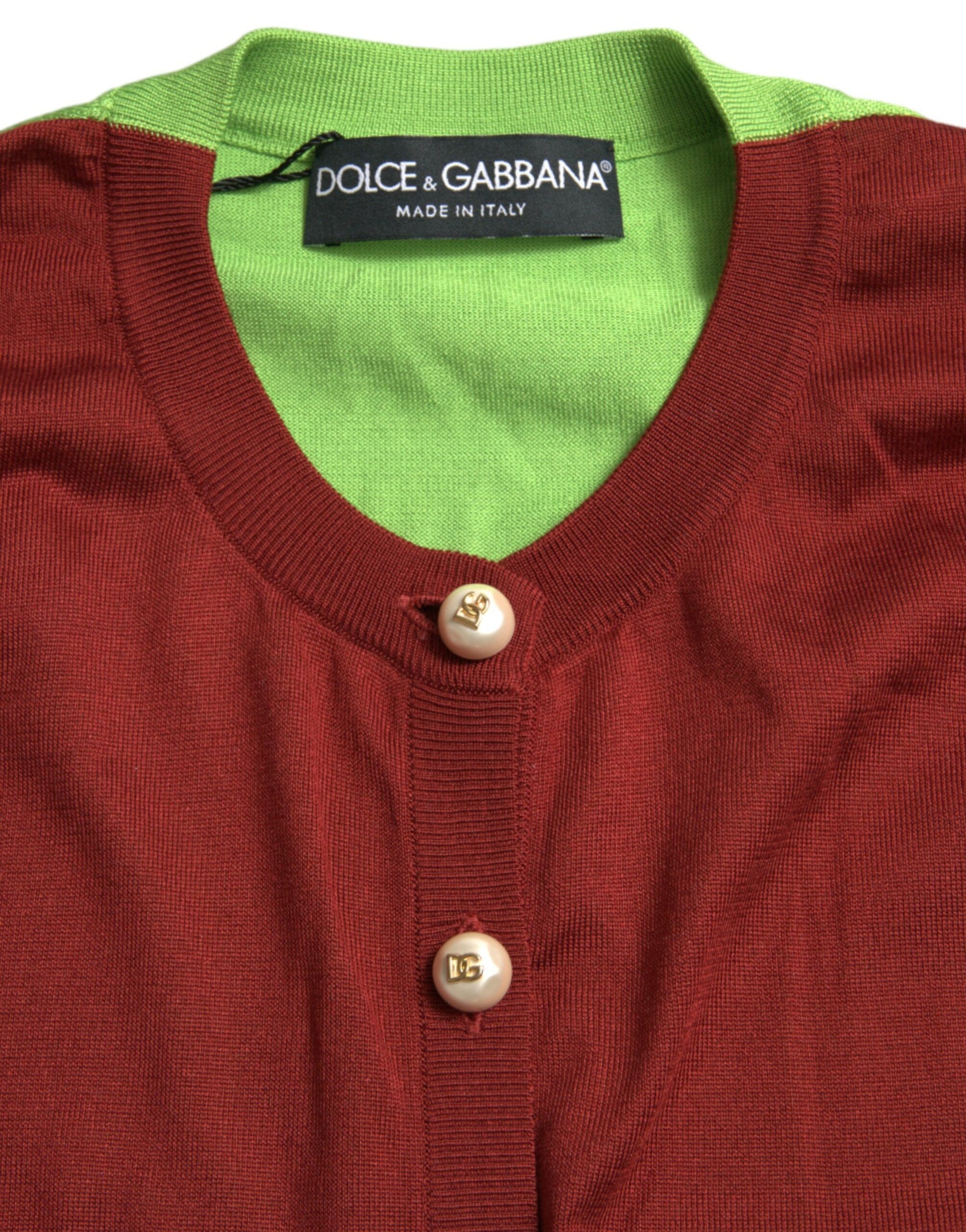 Dolce & Gabbana Mehrfarbige Strickjacke aus Seide mit Rundhalsausschnitt