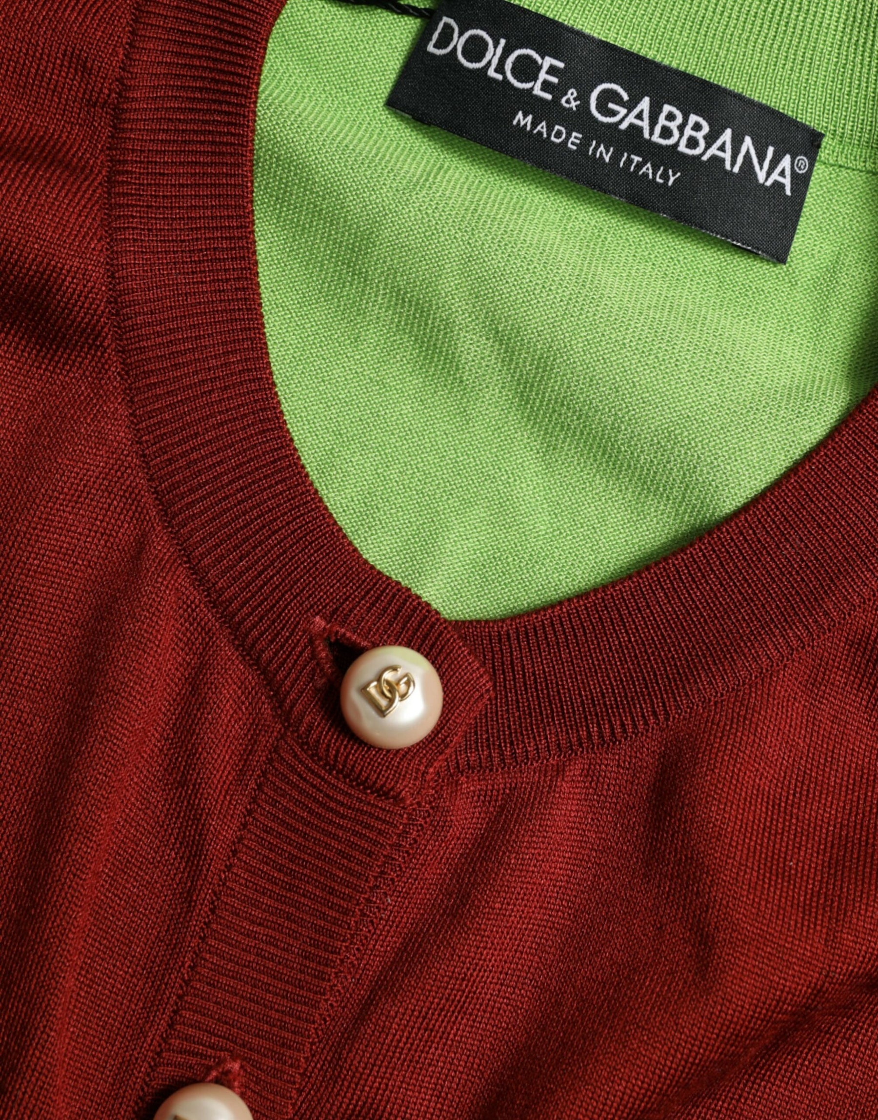 Dolce & Gabbana Mehrfarbige Strickjacke aus Seide mit Rundhalsausschnitt