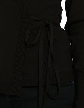 Dolce & Gabbana Schwarzer Wollpullover mit V-Ausschnitt und gekreuztem Kragen