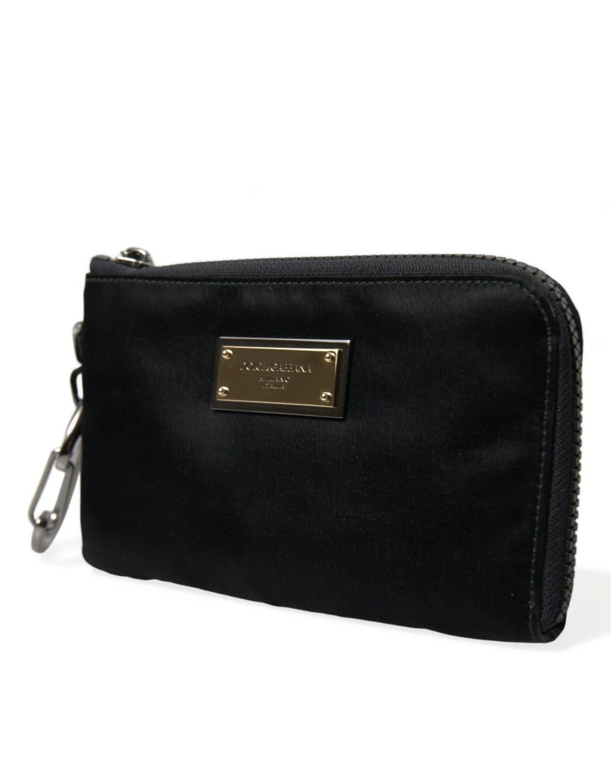 Dolce & Gabbana Schwarzes Nylon Logo Plaque Schlüsselanhänger Tasche Clutch