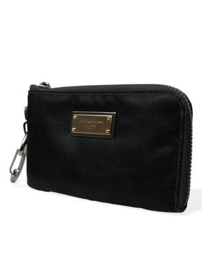 Dolce & Gabbana Schwarzes Nylon Logo Plaque Schlüsselanhänger Tasche Clutch