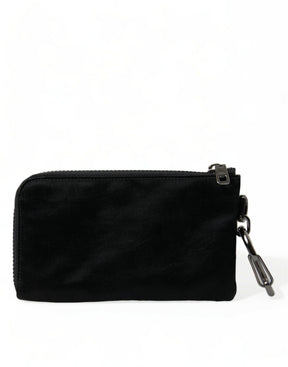 Dolce & Gabbana Schwarzes Nylon Logo Plaque Schlüsselanhänger Tasche Clutch