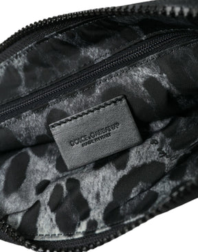 Dolce & Gabbana Schwarzes Nylon Logo Plaque Schlüsselanhänger Tasche Clutch