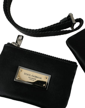 Dolce & Gabbana Schwarzes Nylon Logo Plaque Schlüsselanhänger Tasche Clutch